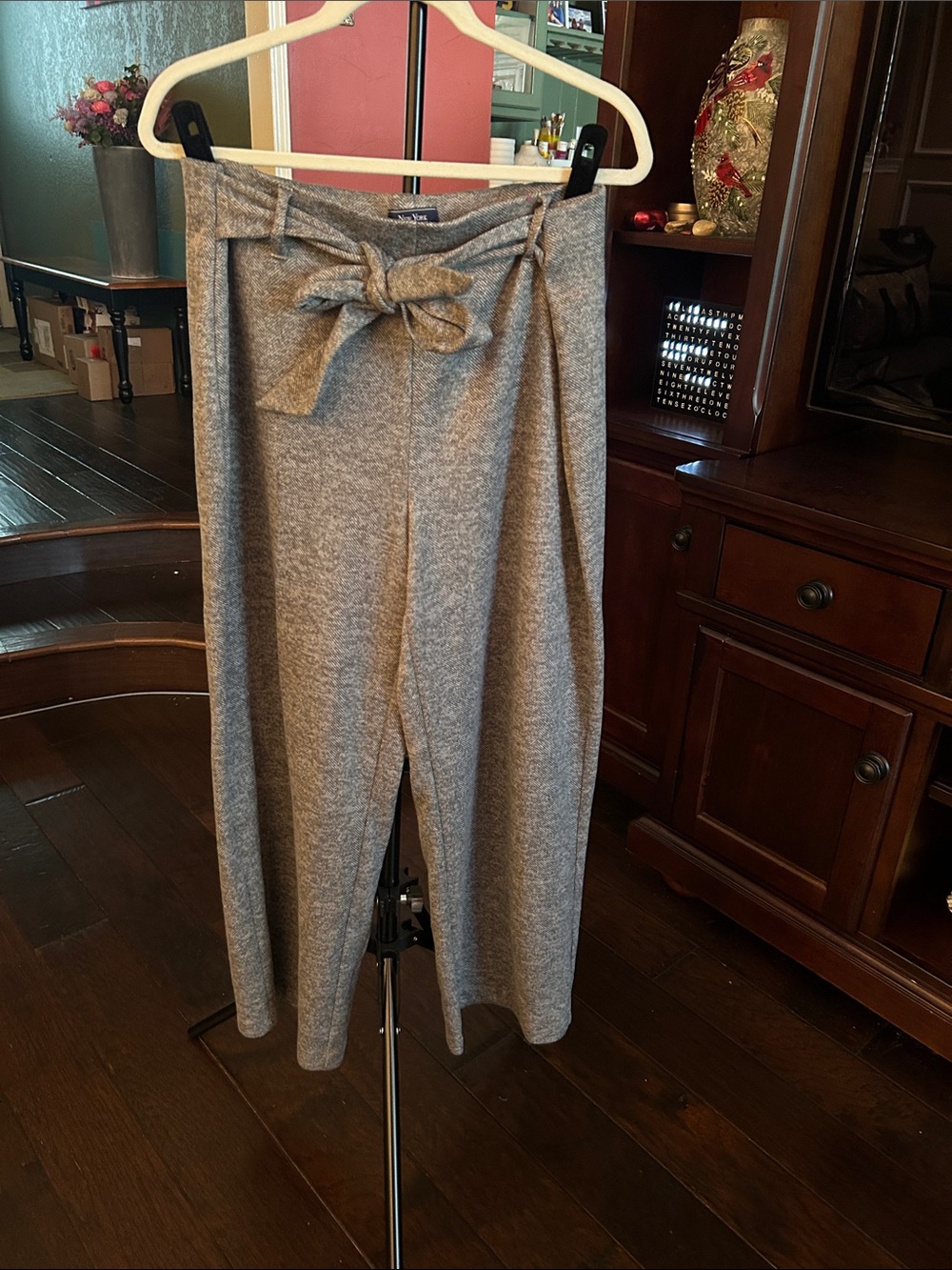Tie-Waist Midi Skirt in Heather Gray